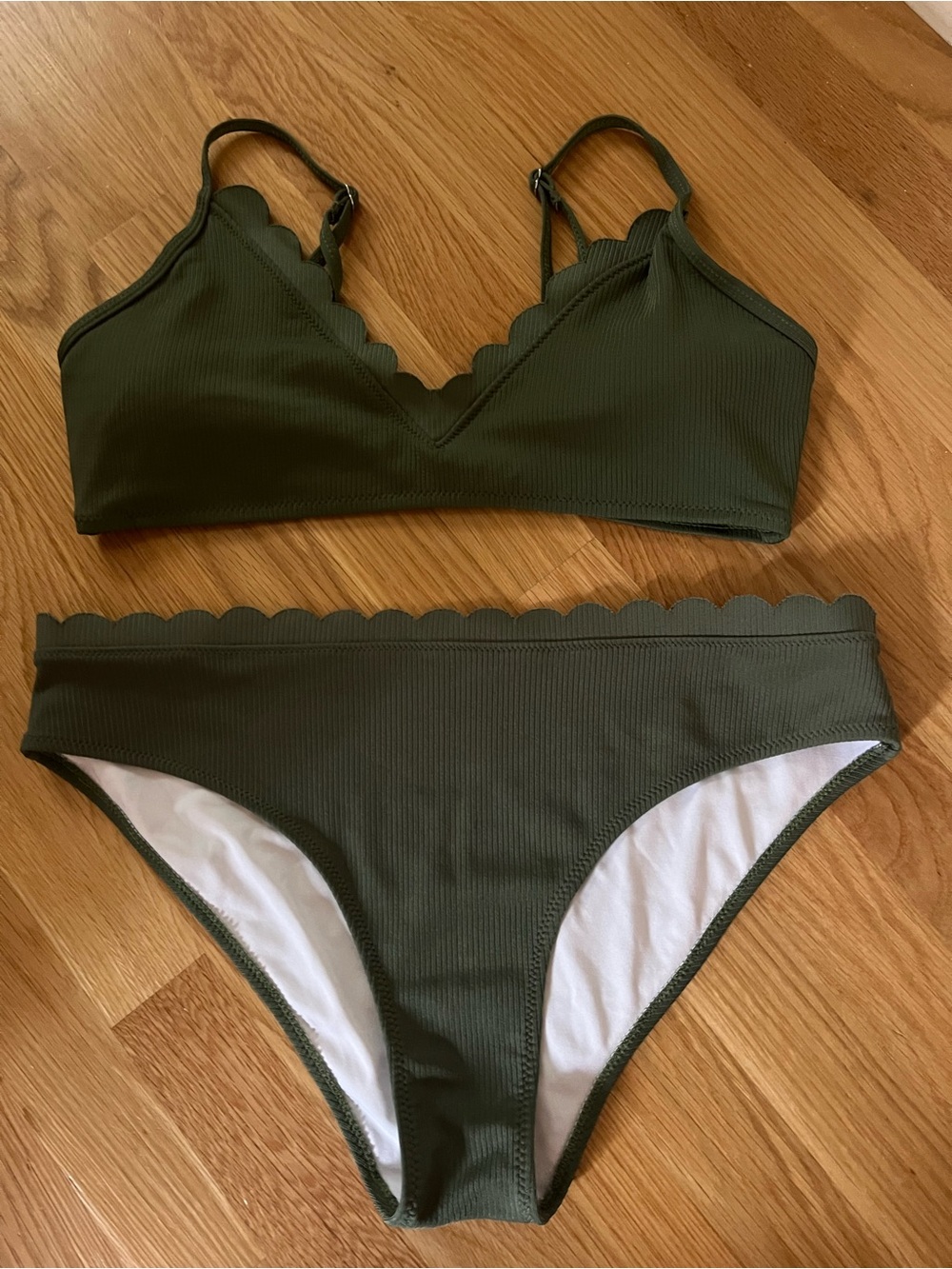 Olive Scallop Edge Two-Piece Swim Set